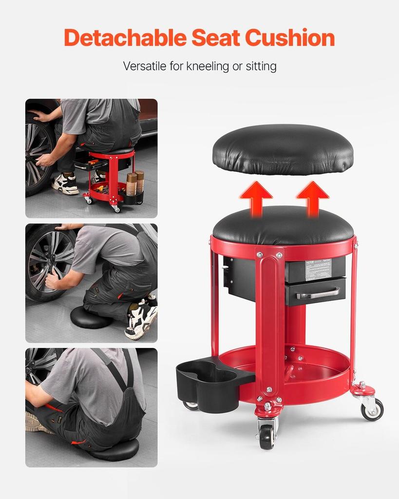Rolling Mechanic Stool Garage Seat 300 Lbs Load with Wheels & Storage