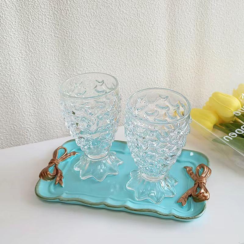 180ml Embossed Fish Scale Pattern Cocktail Cup 2pcs Set Mermaid Wine Glass Fish Tail Glass Cup Juice Bubble Water Milk Tea Mugs
