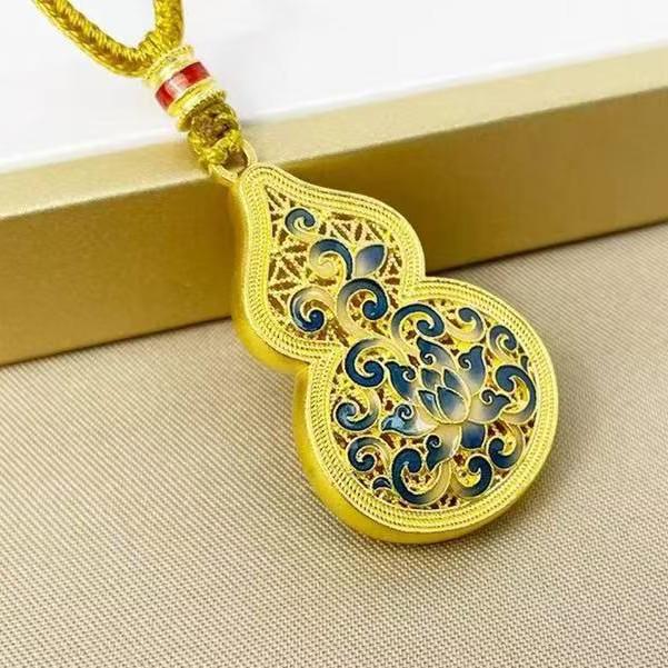 Золотистый сине-белый фарфоровый кулон-тыква на цепочке для женщин