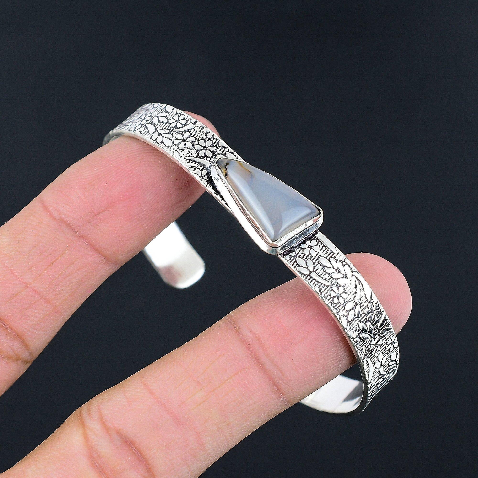 

Натуральный агат Монтана, браслет-манжета, регулируемый, серебро 925 пробы для женщин Adjustable