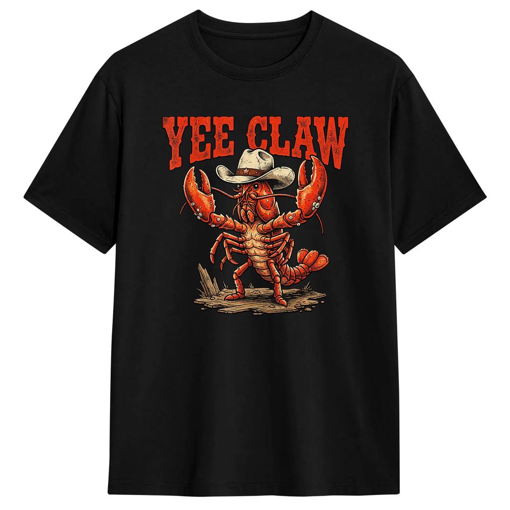 Lobster Cowboy Trendy Yee Claw Funny Lobster Western Beach T Shirt Harajuku T Shirts Short Sleeves Y2k Retro Tshirt 100 Cotton