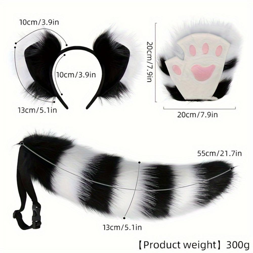 3-Pack Anime Cosplay Fox Ear Headbands, Fluffy Tail and Paw Gloves, Cute Faux Fur Animal Costume Accessories for Halloween Parties