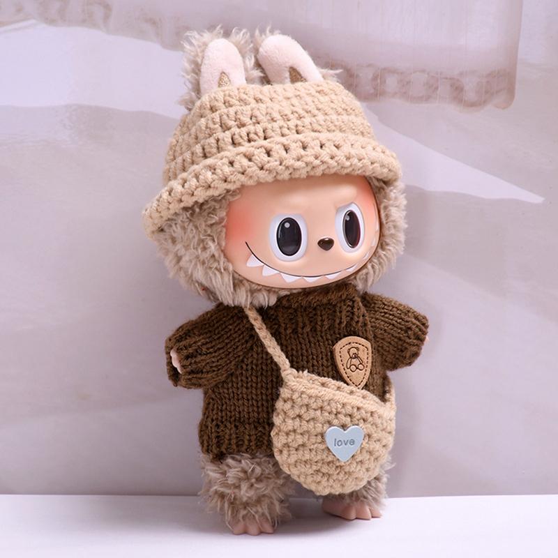 Labubu Anhänger der ersten und zweiten Generation, Pullover, Hut, kleine Umhängetasche, Labubu Anzieh-Babykleidung