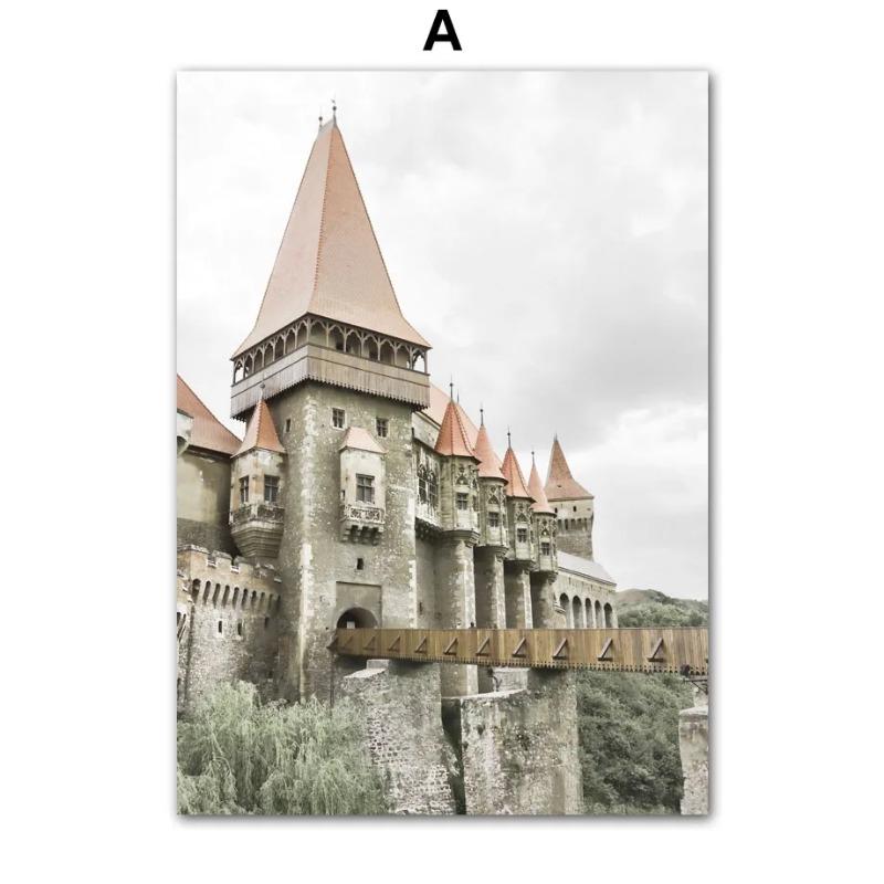 Pintura em Tela Arte de Parede Castelo de Londres Colina Verde Flor Amarela Pôsteres e Impressões Nórdicos Imagens de Parede Para Decoração de Sala de Estar