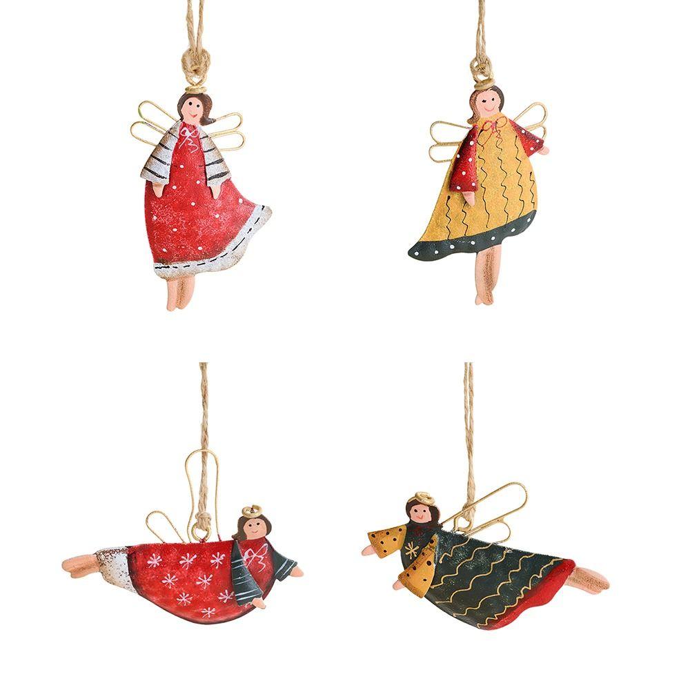 Multicolor Christmas Hanging Decorations Iron Art Cartoon Angel Girl Drop Ornament Retro Xmas Tree Embellishment