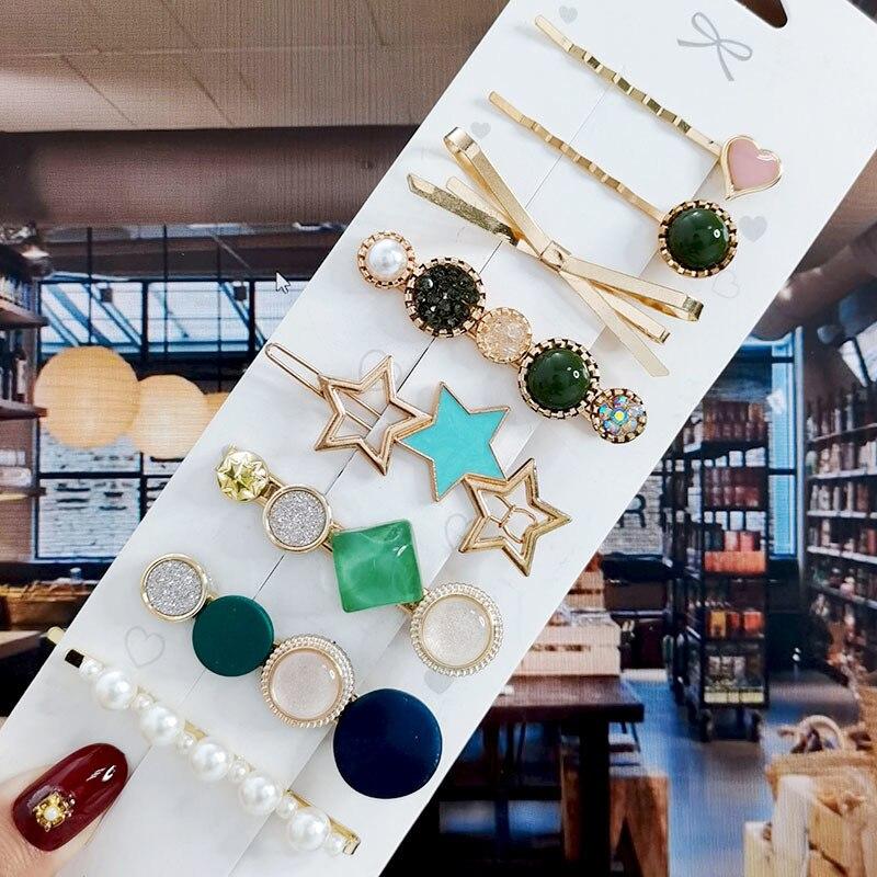 

8 шт./компл., набор акриловых заколок для волос с жемчугом и кристаллами для женщин, заколки с геометрическим рисунком в стиле ретро, ​​аксессуары для волос для девочек, модные украшения