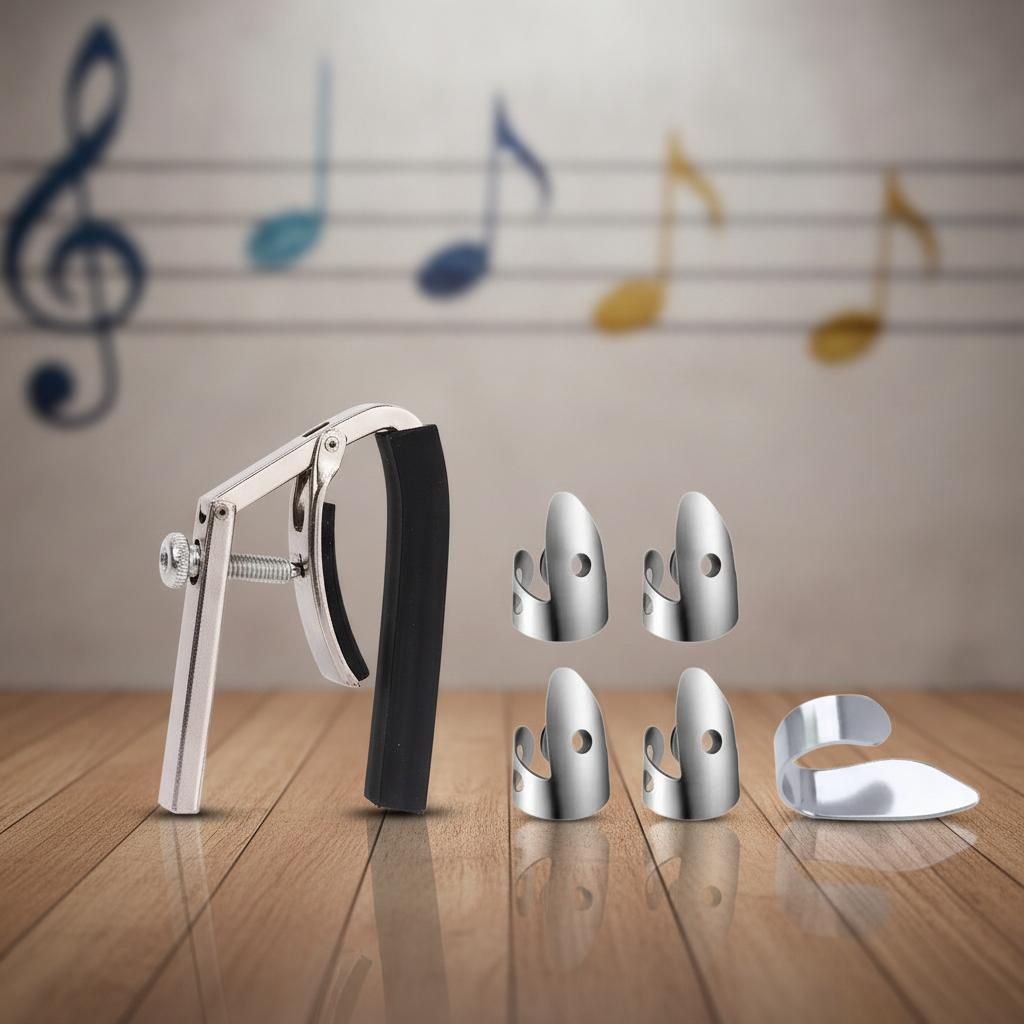 Universal Multi-Function Key Trigger Capo Tune Clamp Steel Finger Picks Set Comfortable Grip