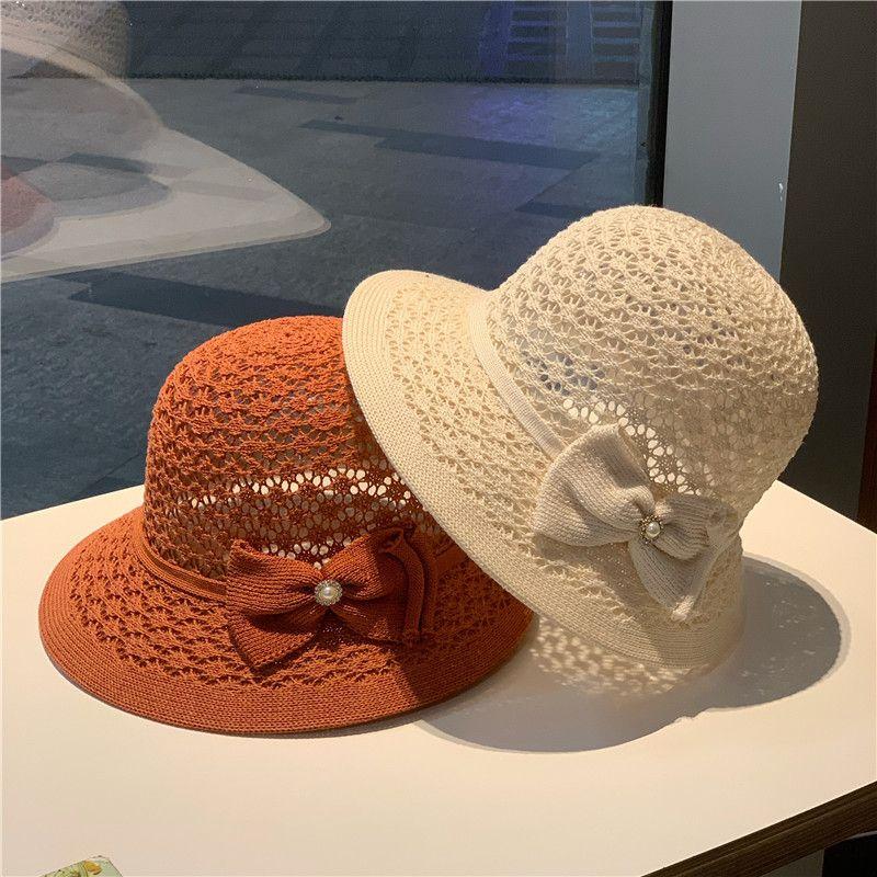 Summer New Hollowed Out Breathable Grass Woven Fisherman Hat Children's Short Eave Top Hat Bucket Beach Fashionable Sun Hat