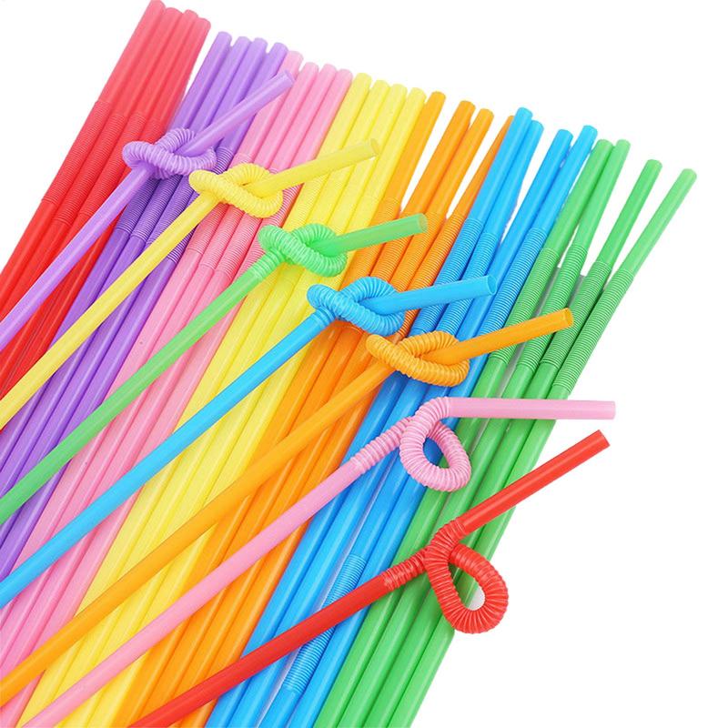 100Pcs Disposable Plastic Straws Colorful Party Events Drinking Straws Flexible Straws Stirrers Tube Straw Bar Accessories