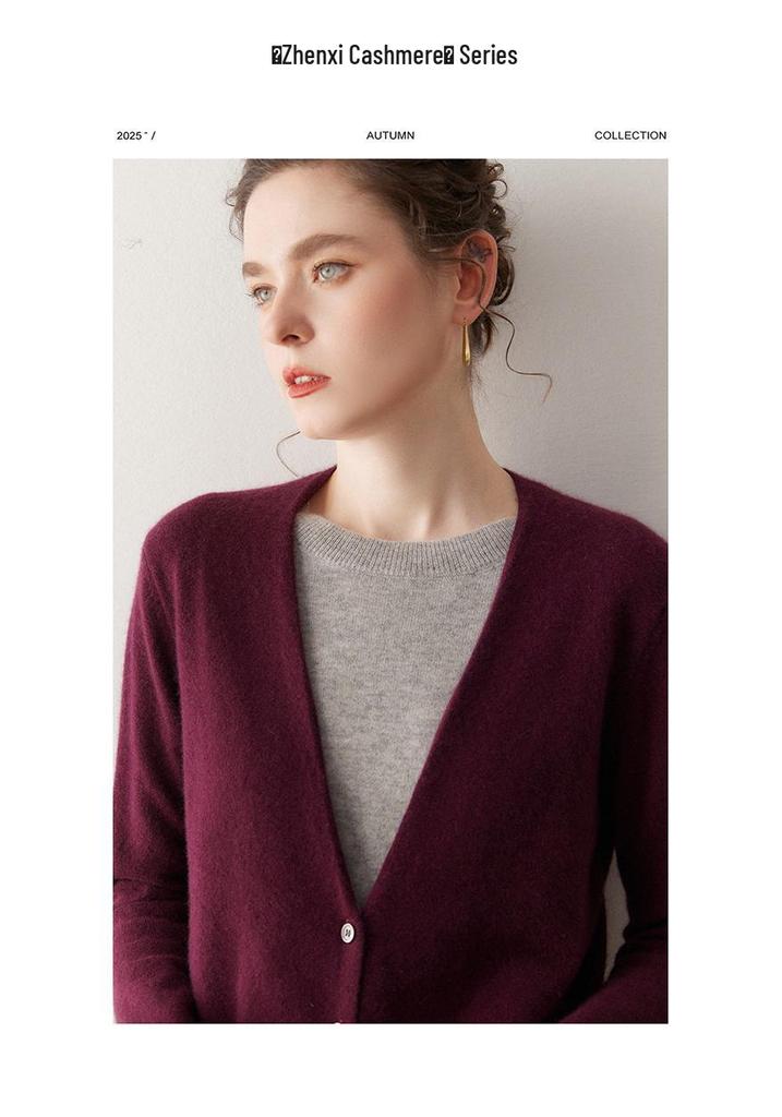 2025 Autumn/Winter Women's Color Block Cashmere Sweater - Fake Two-Piece Design, Versatile Knit and Elegant Style