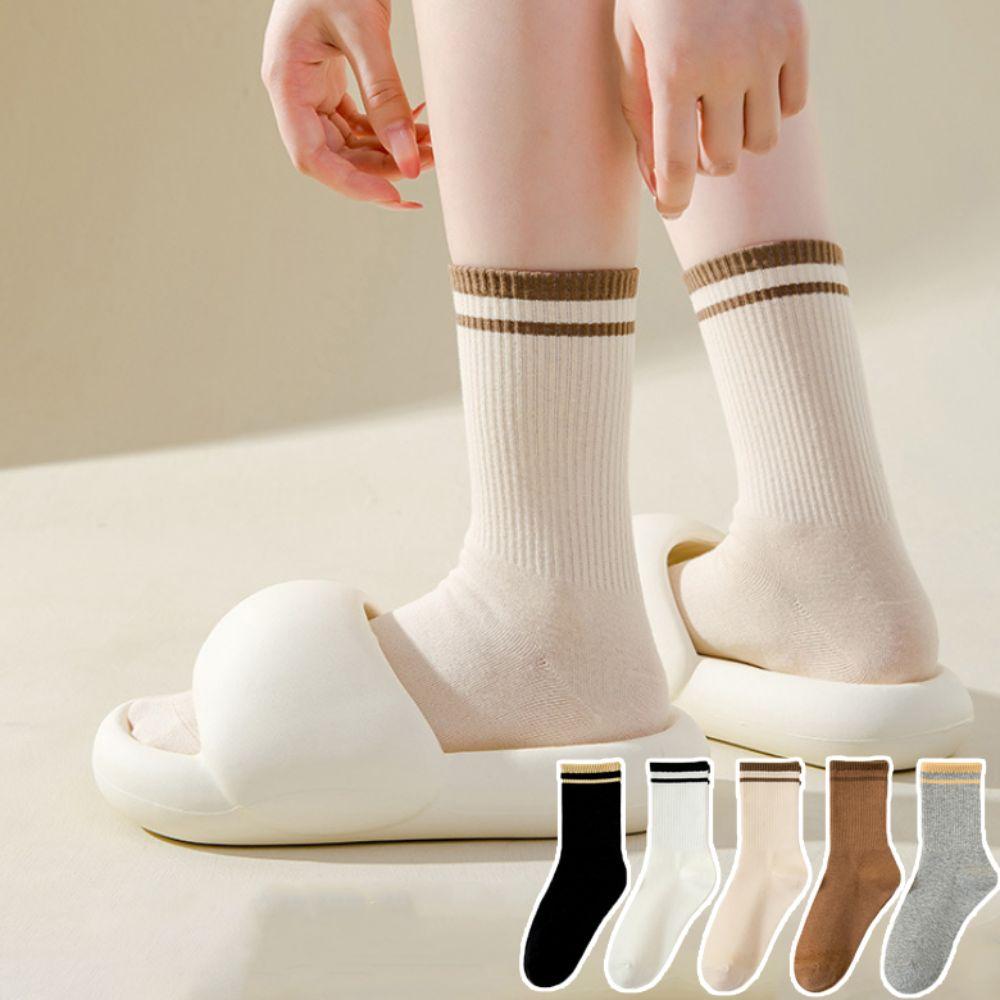 10Pairs Simple Mid-calf Socks Non-Slip Women Tube Socks Korean Style Stripe Socks  Girl