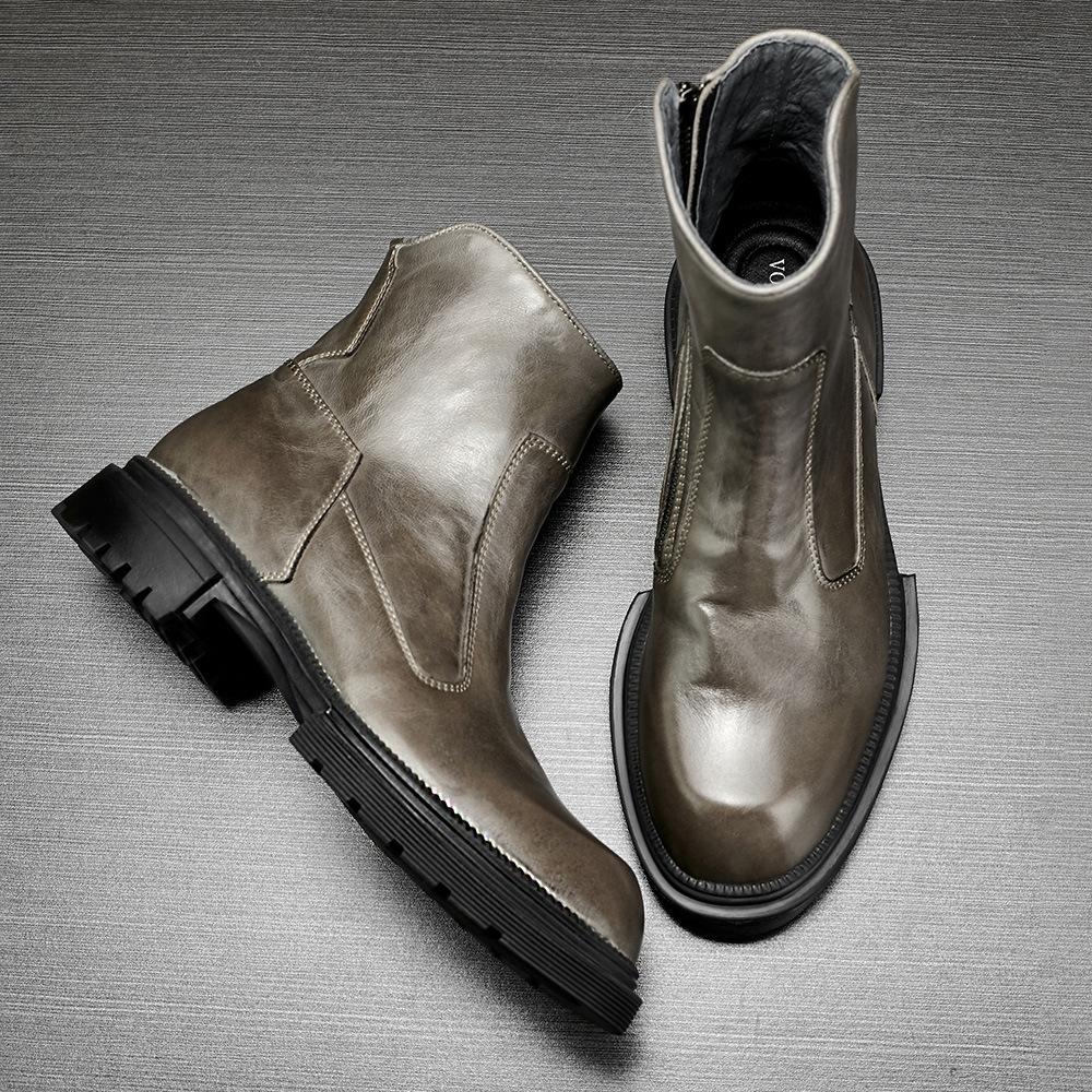 Men'S Martin Boots Leather High-Top Casual Tooling Shoes Platform Military Boots British Style Versatile Locomotive Leather Boots