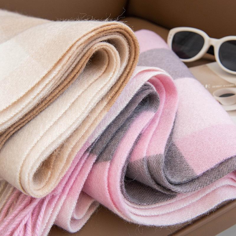 Wool Scarf Autumn and Winter New Plaid Color Matching Women's All-match Scarf Thickened Warm Shawl Simple Tassel