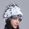 Winter Women's Warm Fashion Thick Wool Hat Rex Rabbit Fur Hat Knitted with Side Flower Hat
