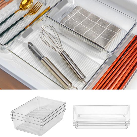 Drawer Compartment Storage Organizer Non Slip 6Pcs Clear Space Saving Transparent Storage Box