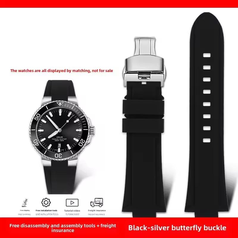 Wypukły interfejs 24*11mm 24*12mm silikonowy pasek do ORIS AQUIS Bransoleta nurkowanie męski gumowy zegarek Pasek Wodoodporne Paski do zegarków
