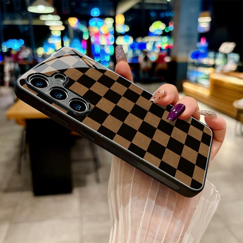 Black brown square grid phone case s26 ultra case s25 ultra case glass for Samsung Galaxy S26 S25 S24 S23 S22FE Ultra Plus
