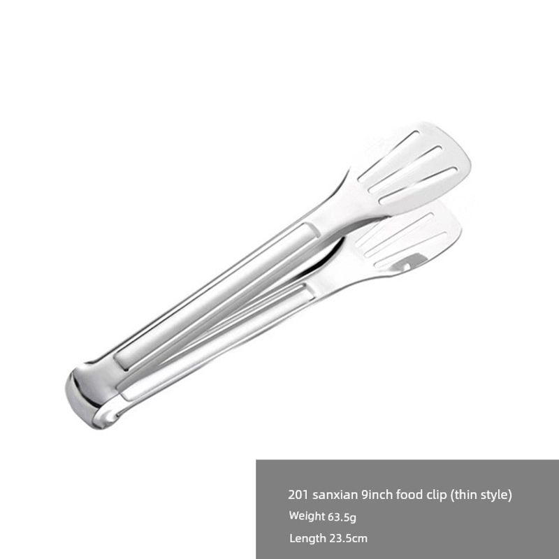 Three-Line 304 Stainless Steel Barbecue Tool Food Tongs, Bread Tongs, Thickened Anti-Scalding Barbecue Tongs, Food Tongs, Stainless Steel Clips 201 Food Clip 9inch (Thin Version)