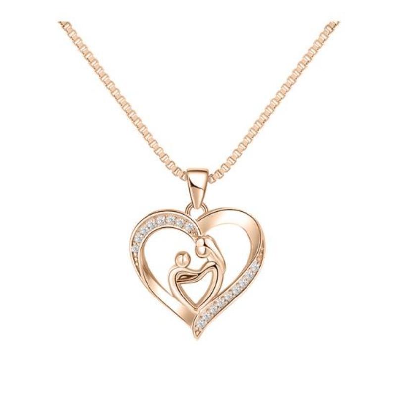 Women Mom Kid Fashion Hand-in-hand Heart-shaped Pendant Choker Short Necklace