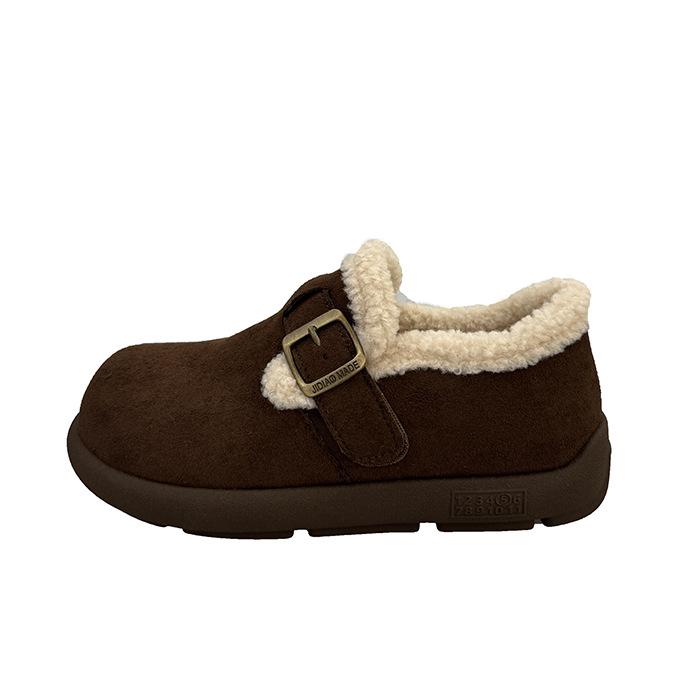 Fleece platform cotton shoes, new Korean version of versatile fashion Boken Doudou shoes in autumn 2025, fleece warm cotton shoes