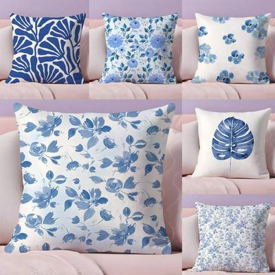 Elegant Blue Floral Art Pillow Case Ultra Soft Skin Friendly Fabric Cloud Like Comfort & Concealed Zipper
