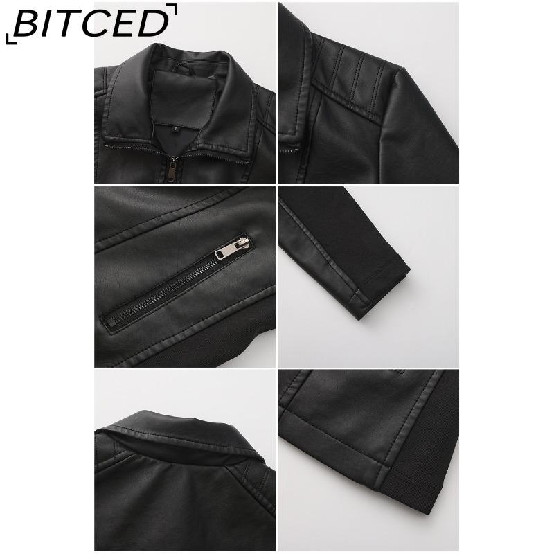 BITCED Fashion Women's Leather Jacket, Short Leather Jacket, Knitted Patchwork Stretch Coat