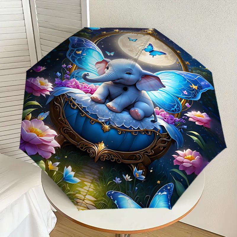 1PC Elephant Butterfly Automatic Open/Close Umbrella with Windproof, 8-Rib Sturdy Canopy, Durable Ribs, Fashionable Design, Outdoor Accessory, Fun Pri