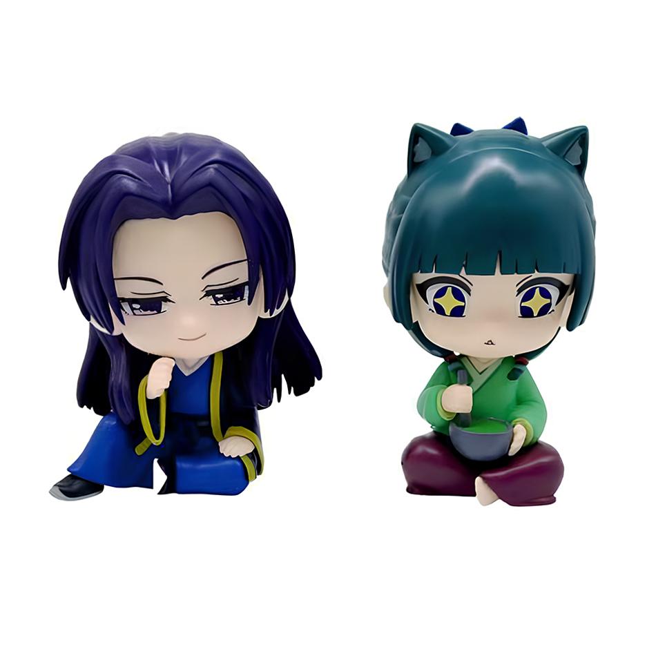 4 Piezas Q-Mini Las Crónicas del Boticario Maomao Jinshi Mini Figura Periféricos de Anime Kawaii Juguetes Sentados Adornos de Escritorio Coche Modelo Regalo