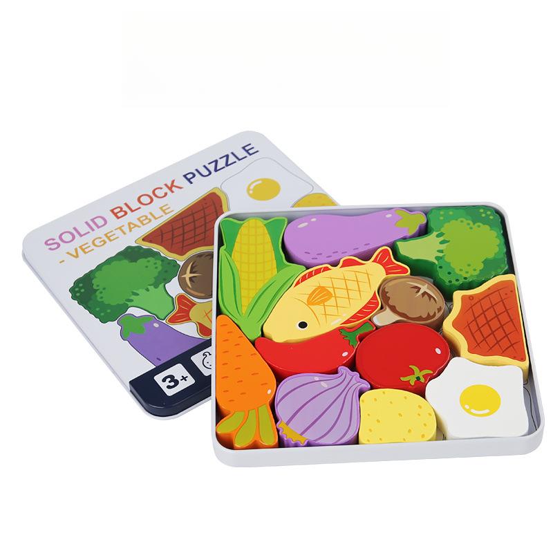 Baby Wooden Jigsaw Puzzle Creative 3D Iron Box Puzzle for Children's Intelligence Development Early Educational Toy for Children