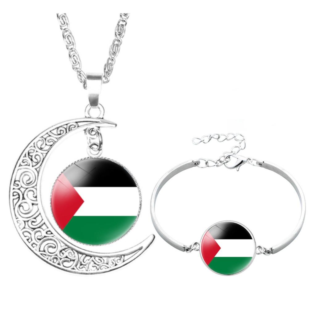 Flag Moon Palestine Pendant Necklace Woman Fashion Accessories Presents Girl
