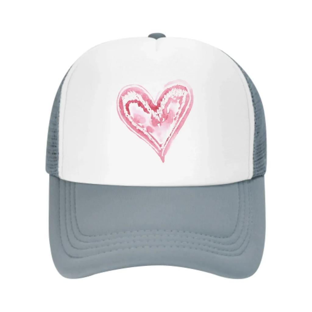 Pink Heart Mesh Trucker Hats for Unisex Women Adjustable Casual Fashion Baseball Caps for Outdoor Activities