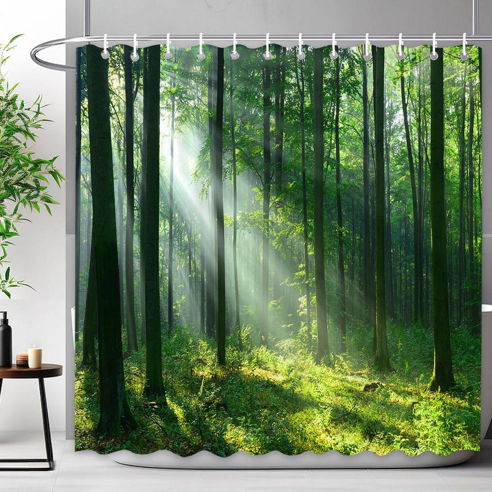 Outdoor Scenic Shower Curtain Waterfall Landscape Nature Landscape Tropical Forest Polyester Fabric Shower Curtain Bathroom Deco