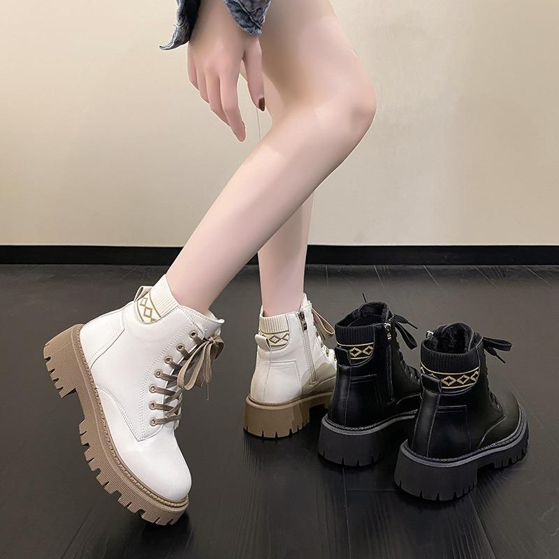 Martin Boots Damen neu dicksohlige Schnürung runde Spitze Übergröße schlicht und modisch Samt warm kurze Stiefel