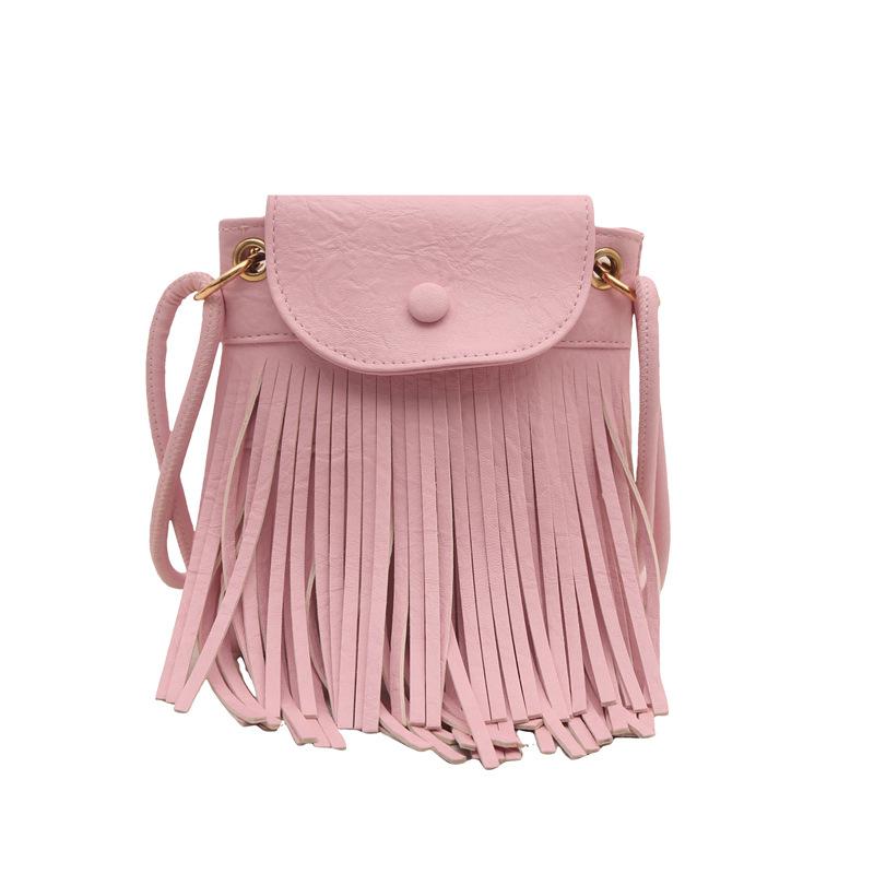 2025 New Trend Niche Design Fringed Mobile Phone Bag Women's Hand Shoulder Messenger Bag Retro Hong Kong Style Bucket Bag