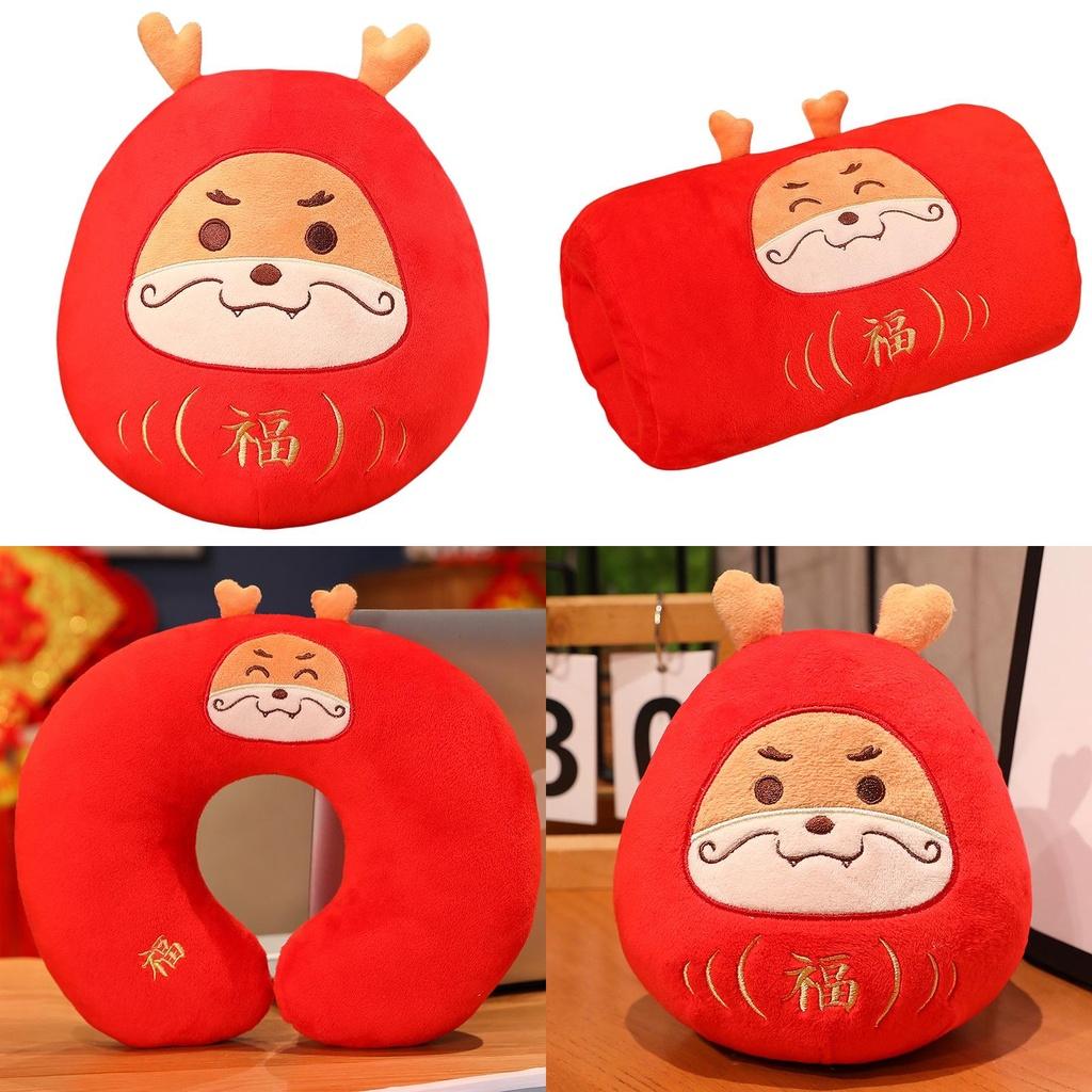 Adorable Dharma Dragon Stuffed Animal Red Dragon New Year Dragon Of Fortune Dragon Plush Neck Pillow