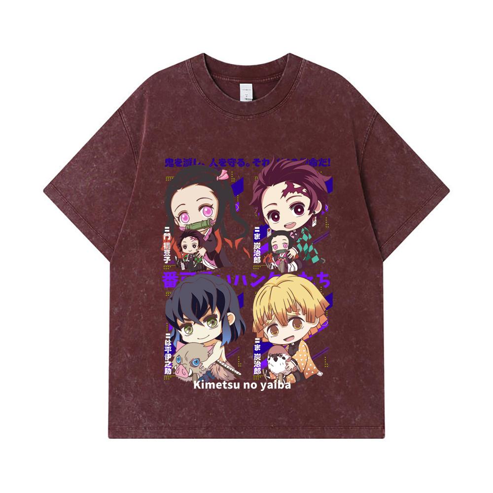 275 GSM Washed T-shirts 100% Cotton Demon Slayer V80 Hashiras Chibi Print Unisex Heavy Cotton T Shirt