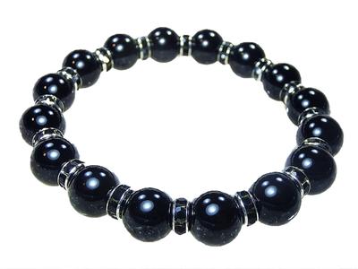 Black Shield Large Onyx Power Stone Bracelet for Men Stone AAA Purification Set with Pebbles and Leaf Stone Size 16cm [Evil-Averting Bracelet]