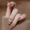 Secret Lives Acrylic Press On Nails Reusable Artificial Designer Fake Nails Extension Translucent Nude with Pearls Glitter & 3D Bow 24 Pieces Set W