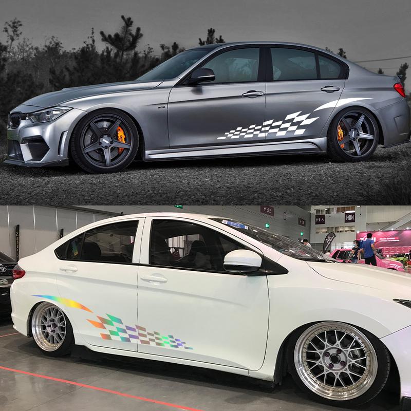 Car Side Body Stickers Scratches Lattices Racing Sport Style Decor Decals Cover Vinyl Film Dcoration Auto Tuning Accessories