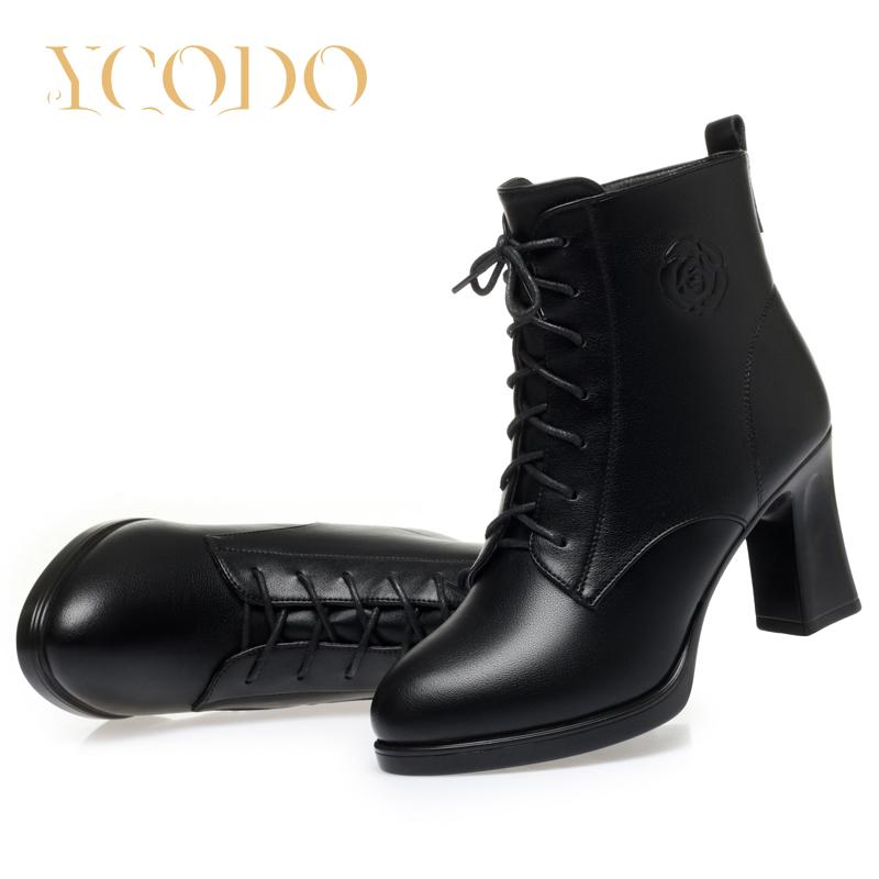 Женские осенние и зимние удобные кожаные ботинки на высоком каблуке — фото 5