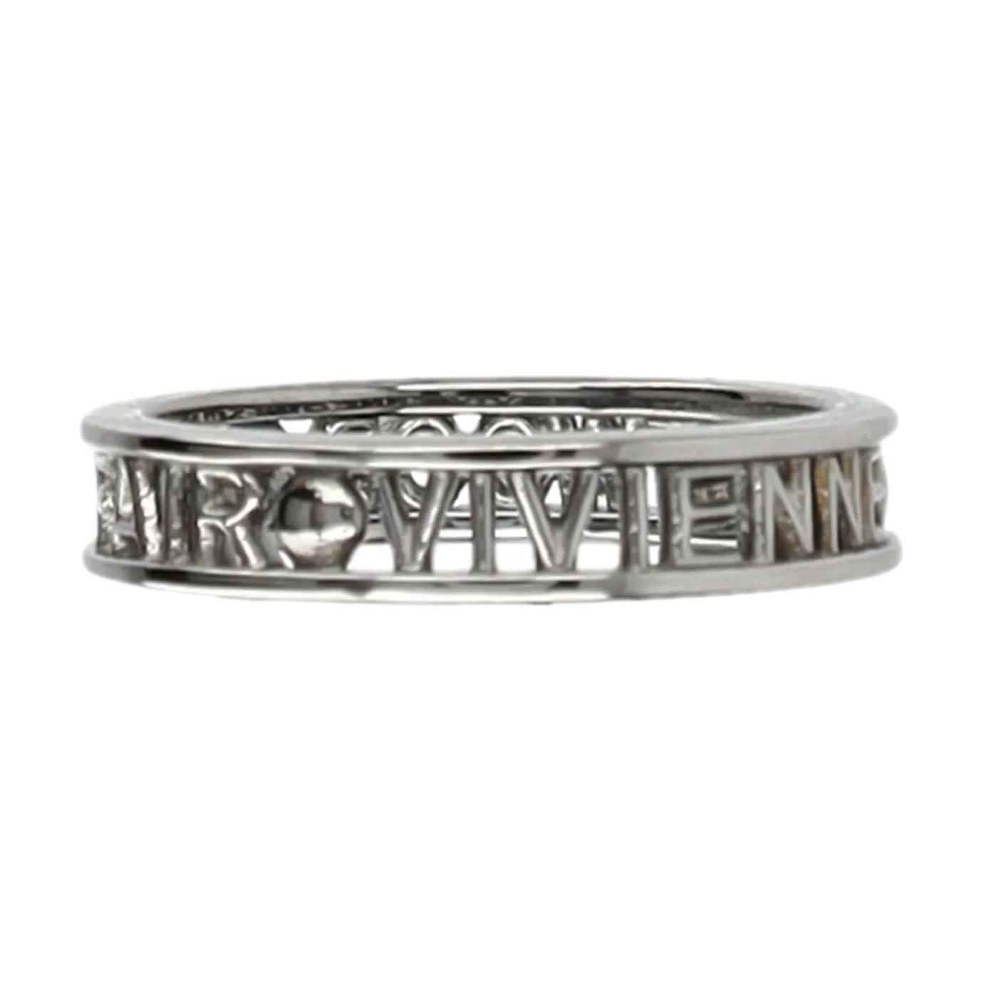 

Vivienne Westwood Carved Pattern Hollow Logo Detail 925 Silver Ring Women rings Rhodium 6404001601S001FJS001 Basic Packaging-Dust Bag+Box,XS