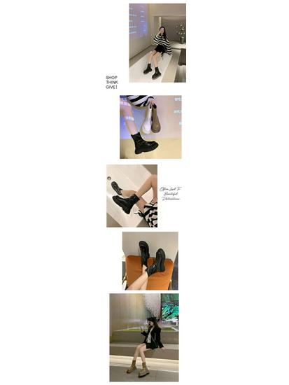 Damen Plus Baumwolle Martin Stiefel: Herbst/Winter 2025 - Schlankmachende Stiefeletten mit dicker Sohle in großen Größen 41-42