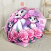 Pink Roses And Cats Automatic Umbrella Sturdy 8-Rib Shaft Sturdy Construction Durable Everyday Carry Umbrella Fashion Lovers