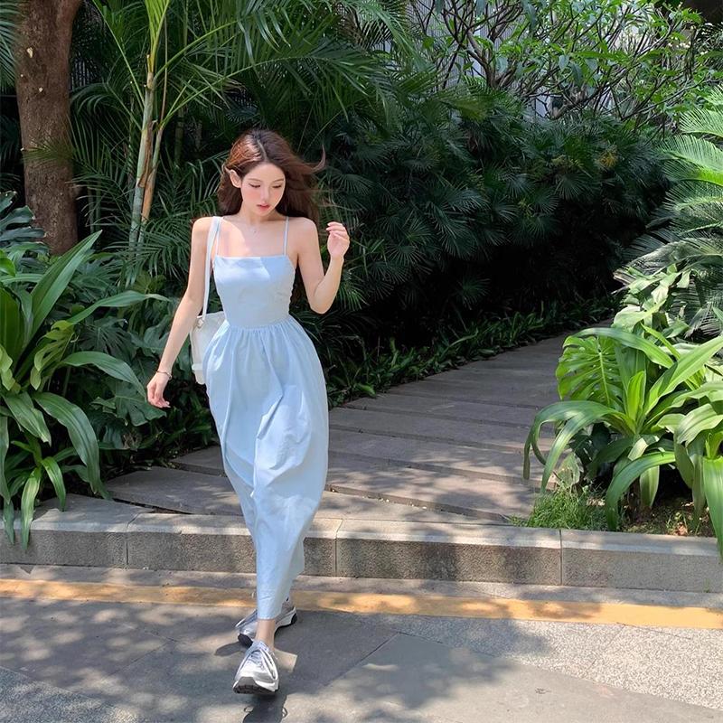 Beach Resort Camisole Dress for Women In Summer, Shoulder Length, Waist Up, Backless Skirt with Straps, A-line Skirt