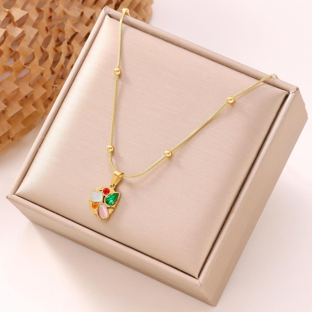 Irregular Gem Titanium Steel Necklace with 18K Gold Plating - Non-Fading, High-Grade Jewelry.