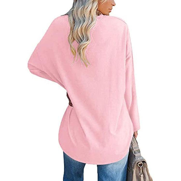 Women's Big Size Casual Long Sleeve Round Neck Solid Color T-Shirt Spring Autumn Plus Size Clothing