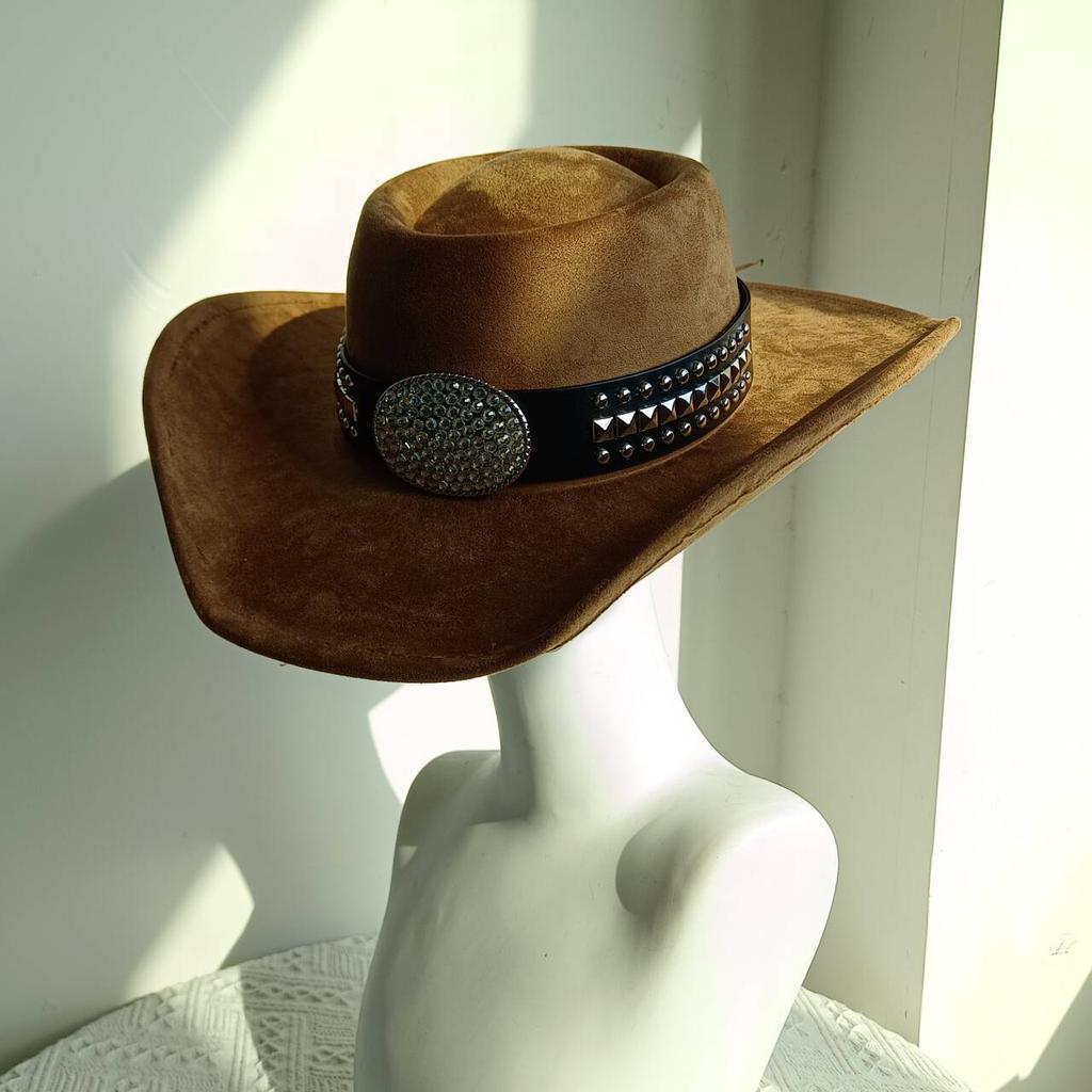 Cappello fedora western cowboy classico con top concavo convesso in camoscio a tesa larga uomo e donna cappello da cowboy moda festa cappello a tesa larga cowgirl