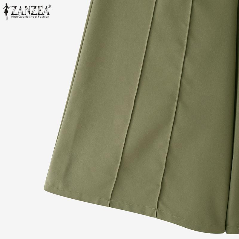 ZANZEA Women Casual Solid Color Loose Wide Leg Capri Pants