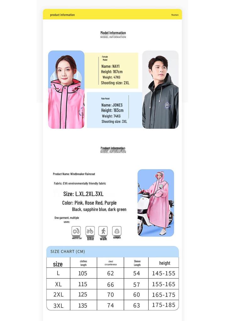 Unisex Stormproof Cycling & Hiking Rain Cape with Double Hood Brim - One-Piece Design