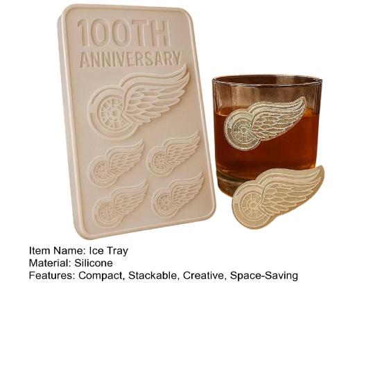Red Wings 100. výročí Silikonová forma na led Opakovaně použitelná Výrobník ledových kostek na whisky pro DIY nápoje Zmrzlina